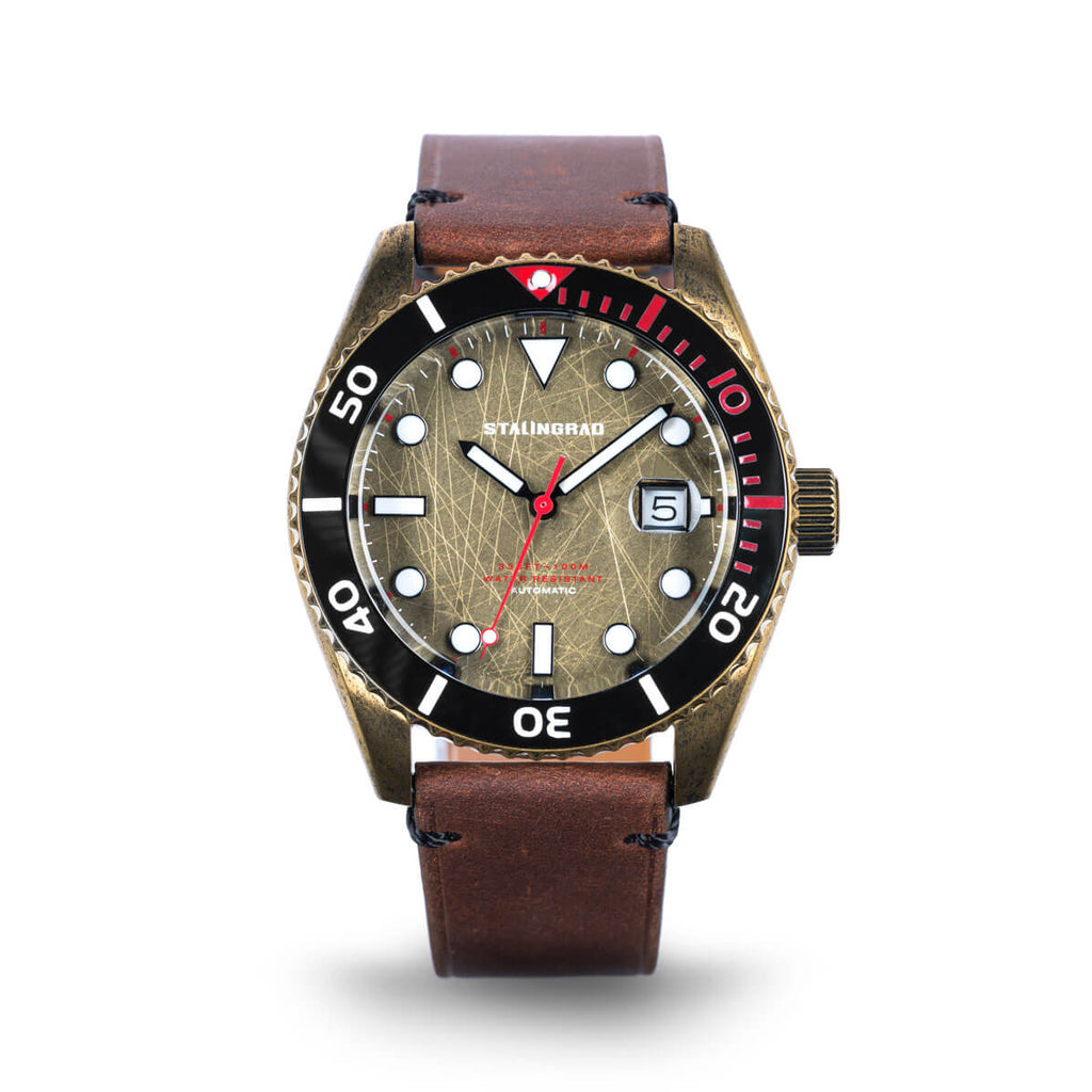 Stalingrad DESTROYER Automatic Brass Plated Leather Watch
